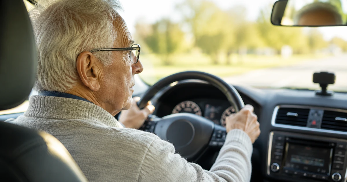 Idoso dirigindo carro durante avaliação de sua capacidade para continuar ao volante com segurança